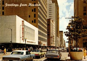 Texas Houston Greetings View Of Downtown Woolworths 1970