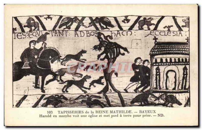 Postcard Old Bayeux Tapestry of Queen Mathilde Harold sees a running foot chu...