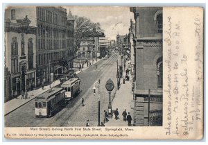 1907 Main Street Looking North From State Street Springfield MA Trees Postcard