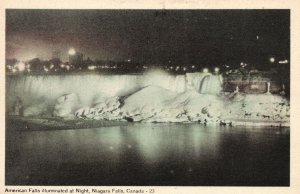 Vintage Postcard 1920's American Falls Illuminated At Night Niagara Falls Canada