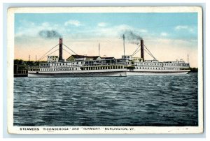 c1930s View of Steamers Ticonderoga and Vermont, Burlington Vermont VT Postcard