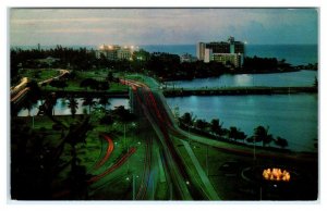 PUERTO RICO ~ Night View from CLOUD ROOM at  SAN JUAN DARLINGTON c1970s Postcard