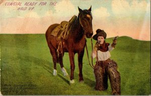 Cowgirl Ready for the Hold Up c1910 Rapid City SD Vintage Postcard J58