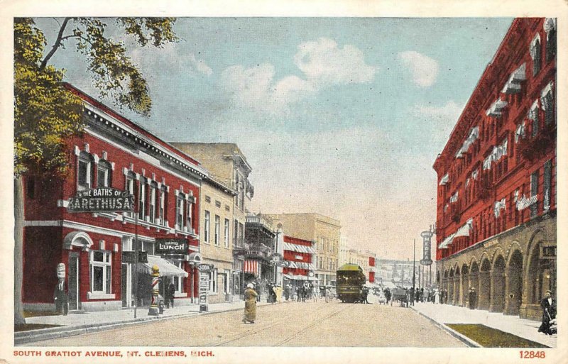 South Gratiot Avenue, Mt. Clemens, MI Street Scene c1920s Vintage Postcard