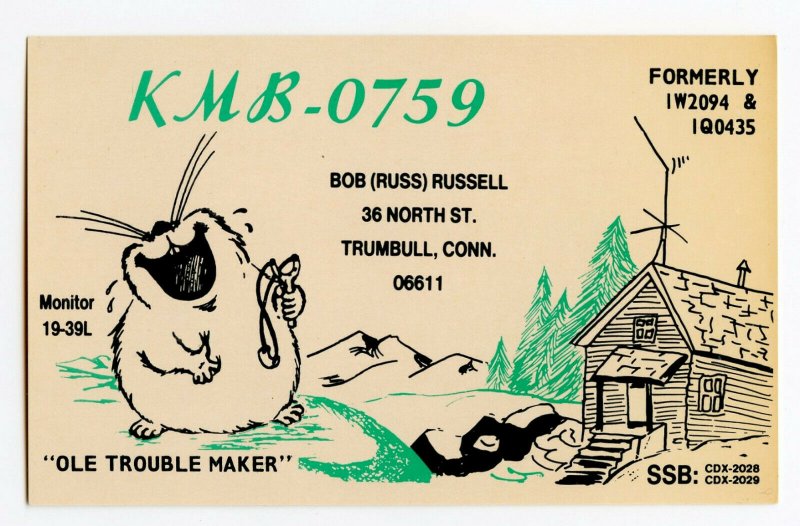 Nice Used QSL Radio Card From Trumbull Conn. Connecticut KBM-0759