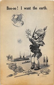H25/ Kaiser Wilhelm WWI Anti-Germany Postcard I want Earth Toys Comic 9