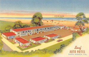 Santa Monica California Surf Auto Hotel Vintage Postcard AA11179