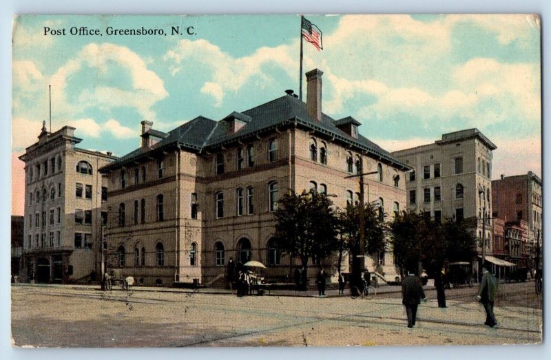 Greensboro North Carolina NC Postcard Post Office Building Exterior 1913 Antique