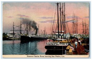 1915 Steamer Shipyard Dock Pier Santa Rosa Leaving San Pedro California Postcard