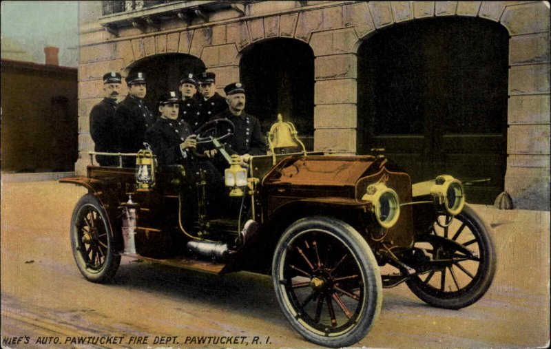 Pawtucket RI Fire Truck/Car Chief's Auto c1910 Postcard