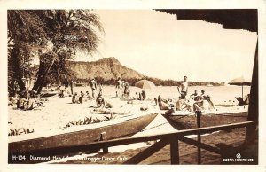 RPPC Diamond Head Outrigger Canoe Club Waikiki Hawaii Surfing Vintage Postcard
