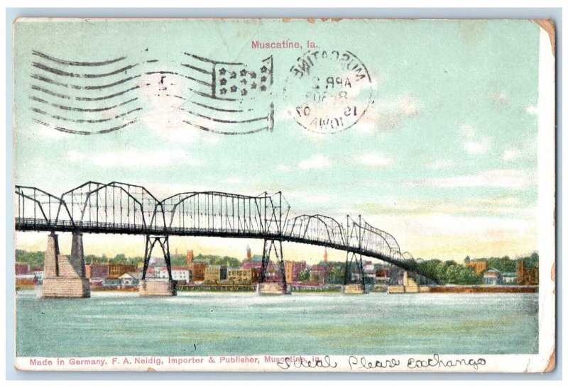 1907 Bridge River Exterior Building Muscatine Iowa IA Vintage Antique Postcard 
