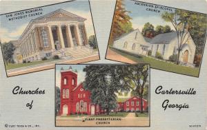 D92/ Cartersville Georgia Postcard Linen Churches Buildings 3View Ep Methodist 3