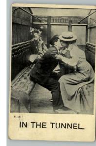 Couple Kiss In The Tunnel Comic c1910 Postcard