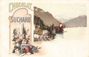 Advertising Chocolat Suchard Switzerland Chillon Railway postcard B977