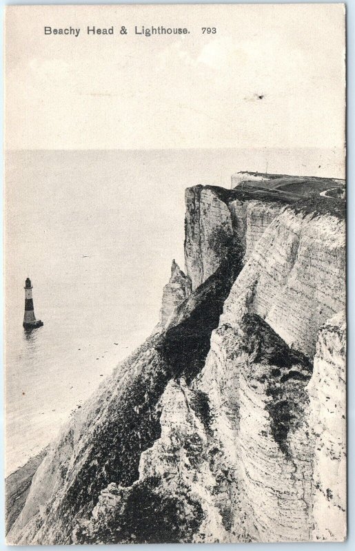 c1900s Beachy Head, East Sussex, England Lighthouse Postcard Chalk Headland A81