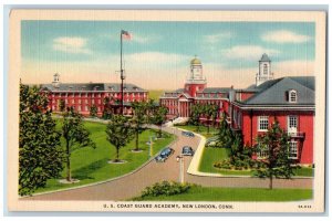 New London Connecticut Postcard US Coast Guard Academy Aerial View c1940 Vintage