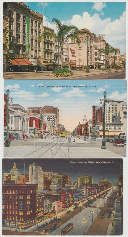 LA NEW ORLEANS LOT OF 3 Postcards Canal Street