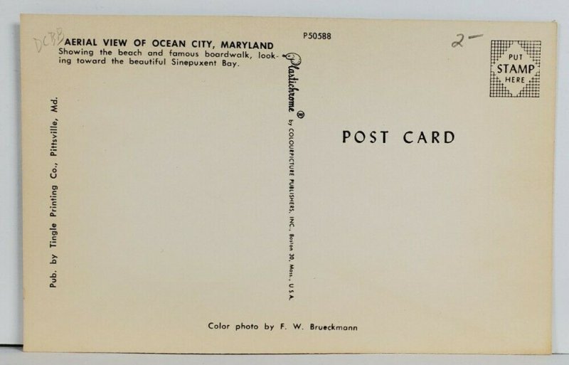 Ocean City MD Aerial View Show Beach Boardwalk Sinepuxent Bay 1950s Postcard Q16