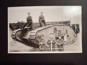 Mint WWI Postcard Famous Britannia Tank and Crew RPPC Allied Forces