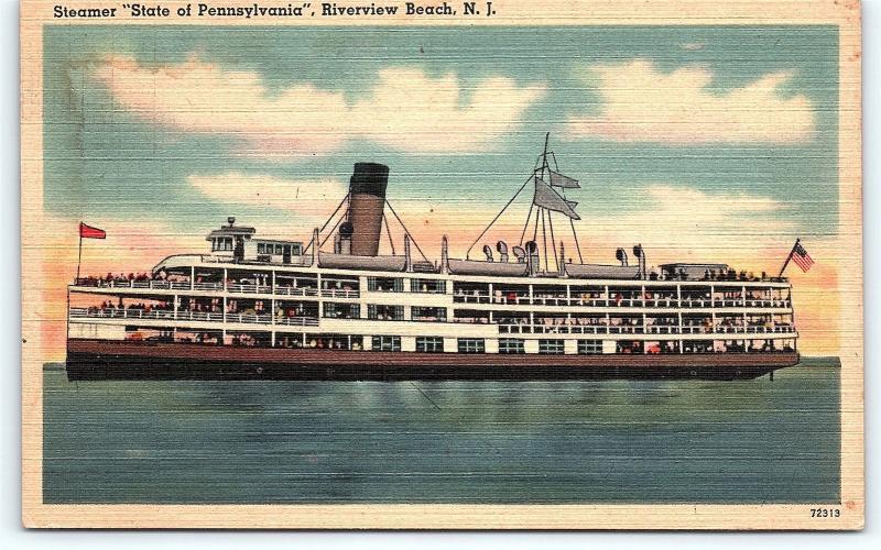 Postcard NJ Riverview Beach Steamer Ship State Of Pennsylvania  A15