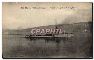 Old Postcard Boat Against destroyer Mangini