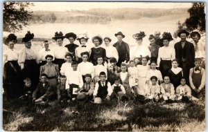 c1910s Outdoor Gathering RPPC Edwardian Women Hats Real Photo Many Children A134