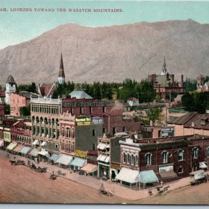 c1900s Ogden, UT Downtown Birds Eye Roadside Main St Store Sign Carriage PC A201