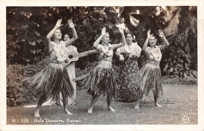 RPPC HULA DANCERS Grass Skirts Hawaii Hula Girls c1930s Vintage Photo Postcard