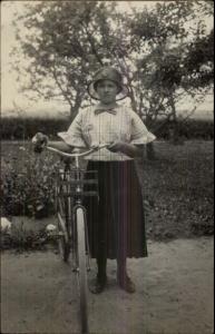 Girl & Her Bicycle c1910 Real Photo Postcard