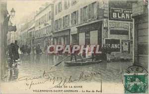 Old Postcard Villeneuve Saint Georges Crue of the Seine Paris street