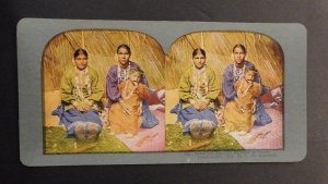 Mint Stereo Postcard Native Americans Blackfoot Squaws Papoose at Home Indian