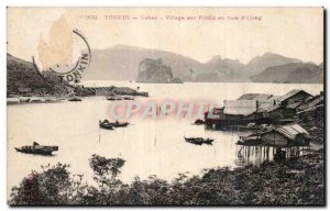 Old Postcard Tonkin Keban Village on stilts in Halong Bay Vietnam Indochina