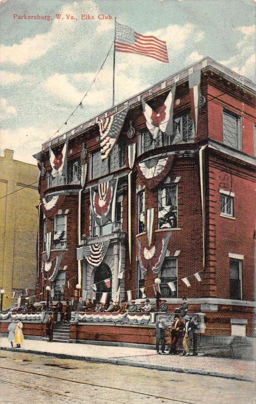 Parkersburg West Virginia Elks Club Street View Antique Postcard K92498