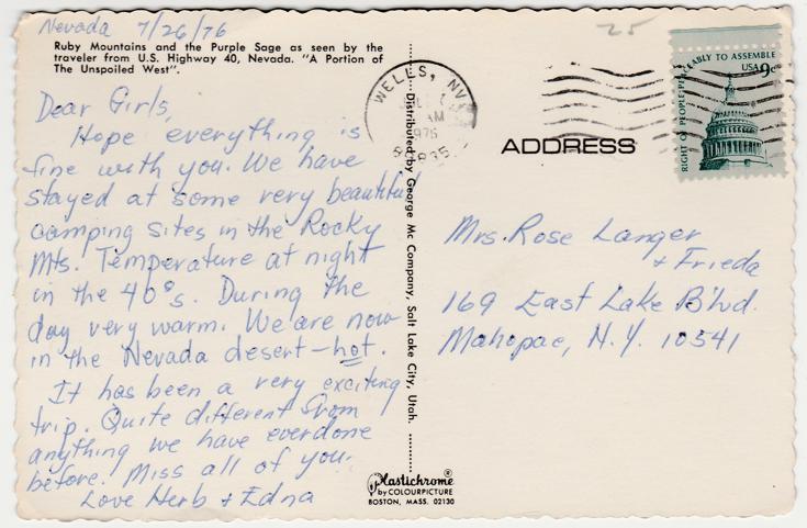 Greetings from Nevada - Ruby Mountains and Purple Sage - pm 1976