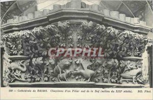 Old Postcard Cathedral of Reims Chapiteau a south pillar of the nave (mid-thi...