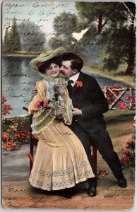 1907 Victorian Couple Dating In Riverside In Romantic Souvenir Posted Postcard