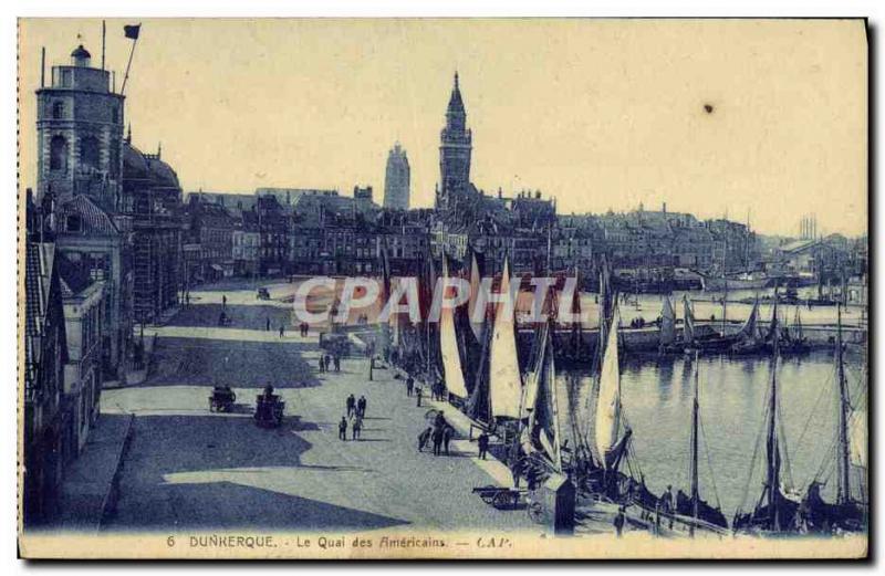 Old Postcard Dunkirk Le Quai Des Americans Charter