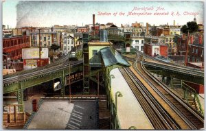 VINTAGE POSTCARD MARSHFIELD AVE STATION ON THE METROPOLITAN RAILROAD CHICAGO