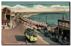 Old Postcard Tram Train Le Havre Boulevard Albert 1st and the beach