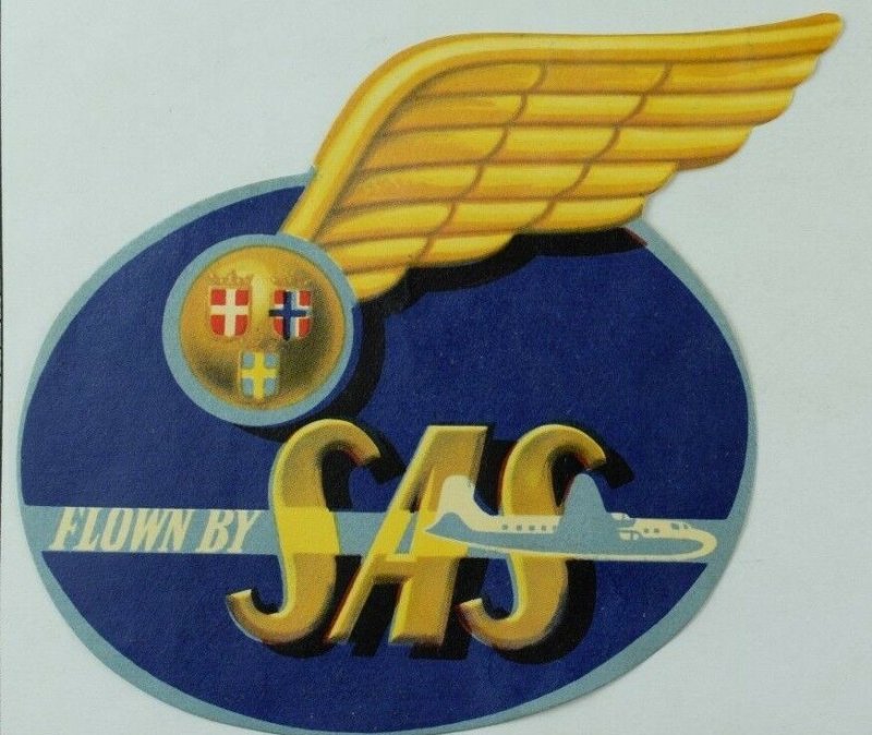 1940's-50's SAS Airlines Luggage Label Original E18