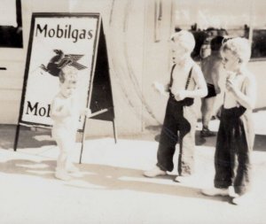 RPPC Mobilgas Pegasus Gasoline Sign w Children and Baby Playing UNP Postcard Q2