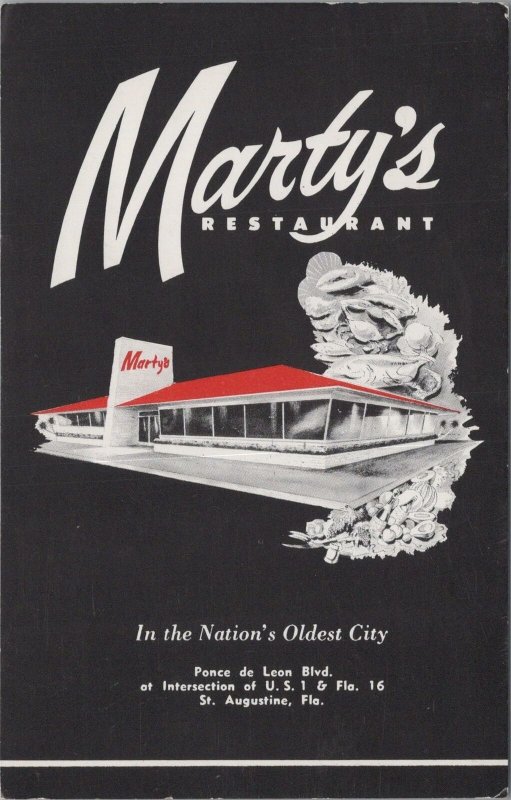 Postcard Marty's Restaurant St Augustine FL Florida 1959