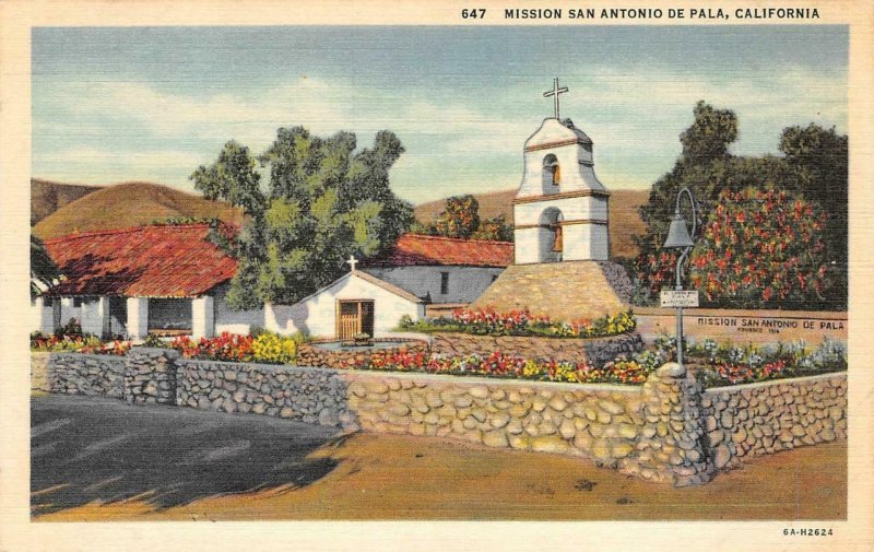 MISSION SAN ANTONIO DE PALA California c1940s Linen Vintage Postcard