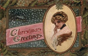 Art Nouveau Christmas - Beautiful Woman C. Ryan A645 c1910 Postcard