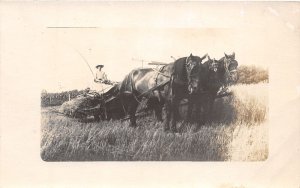 J43/ Interesting RPPC Postcard c1910 Farmer Horse-Drawn Equipment Crop 14