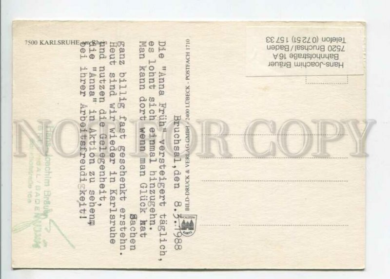 441527 Germany 1988 year Karlsruhe invitation advertisement