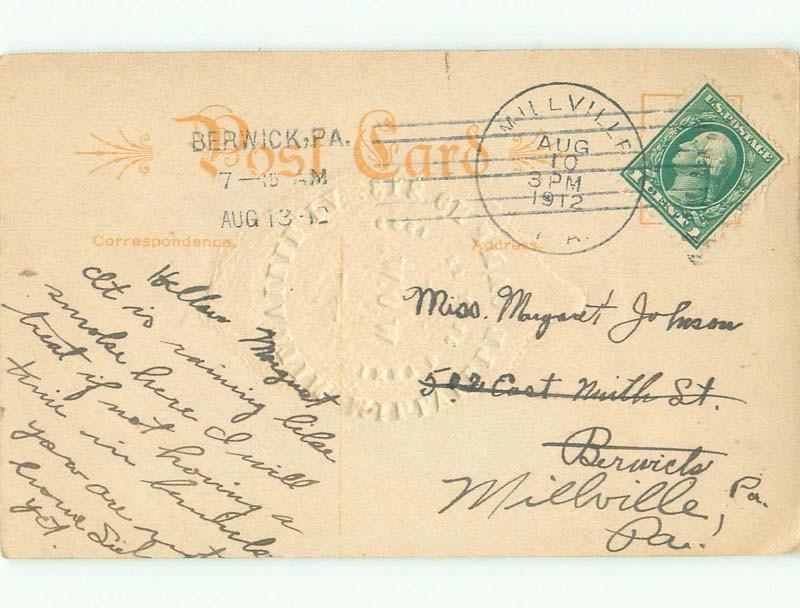 D-back postcard SENDING LEMON FRUIT Postmarked Millville & Berwick PA E9671