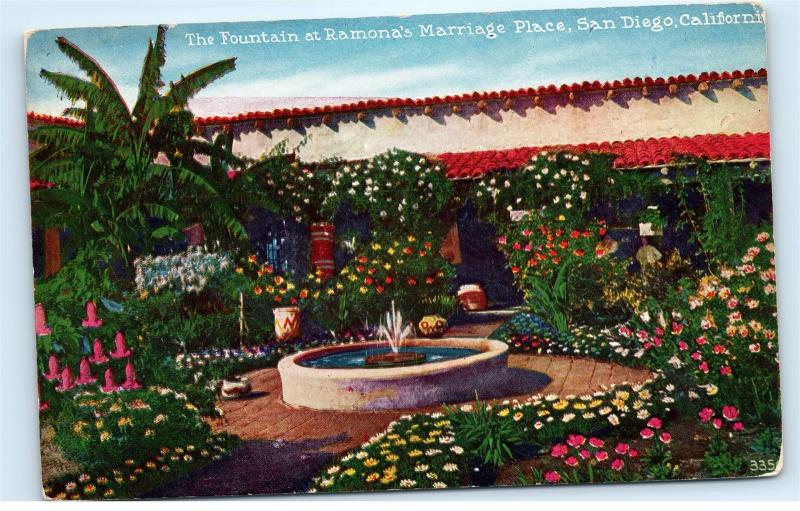 *Fountain at Ramona's Marriage Place San Diego California Vintage Postcard C09