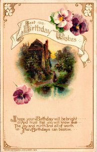 Vintage John Winsch  House,Woman,Daisy, Flower Antique Landscape Easter Postcard